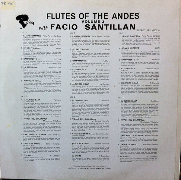 Facio Santillan : Flutes Of The Andes Volume 2 (LP, Album, RE)