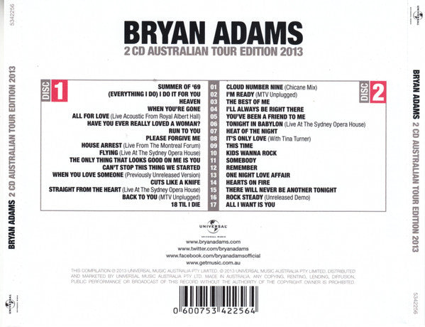 Bryan Adams : 2 CD Australian Tour Edition 2013 (2xCD, Comp, Tou)