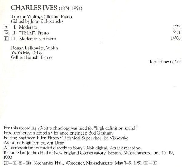 Yo-Yo Ma, Bernstein*, Kirchner*, Gershwin*, Ives*, Lynn Chang, Jeffrey Kahane, Gilbert Kalish, Ronan Lefkowitz : Made In America (CD)