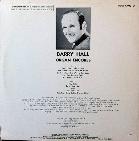 Barry Hall (3) : Organ Encores (LP)