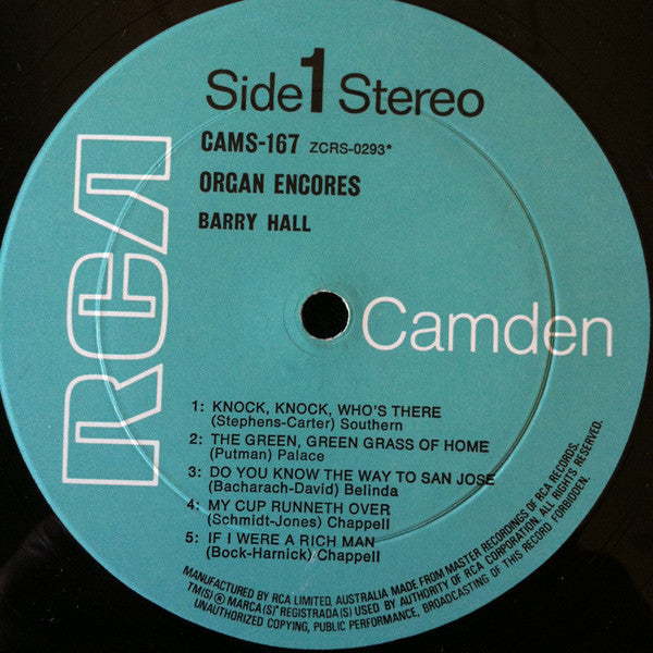 Barry Hall (3) : Organ Encores (LP)