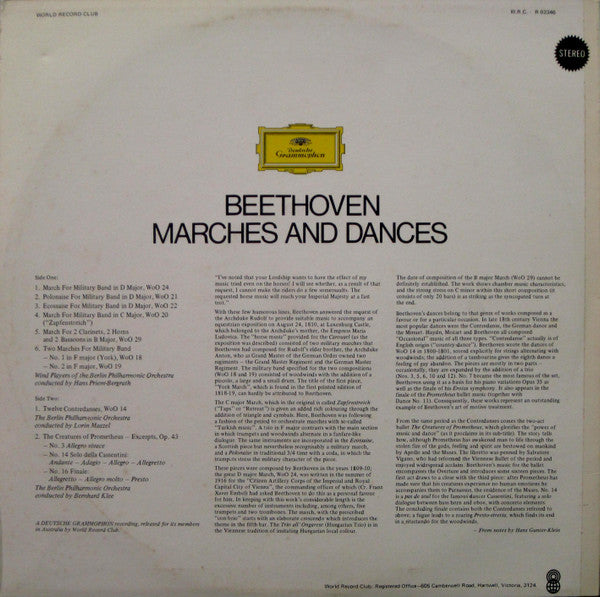 Ludwig van Beethoven - Berliner Philharmoniker, Blasorchester der Berliner Philharmoniker, Lorin Maazel, Bernhard Klee : Märsche Und Tänze (LP, Comp, Club)