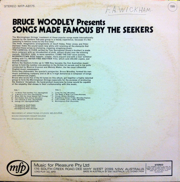 The Morningtown Strings : Bruce Woodley Presents Songs Made Famous By The Seekers / The Seekers Songbook (LP, Comp)