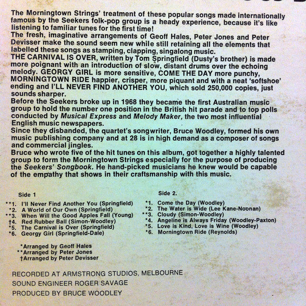 The Morningtown Strings : Bruce Woodley Presents Songs Made Famous By The Seekers / The Seekers Songbook (LP, Comp)
