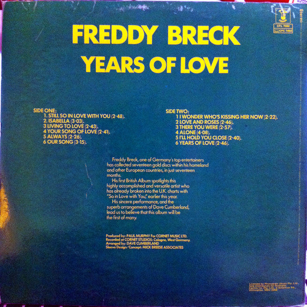 Freddy Breck : Years Of Love (LP, Album)