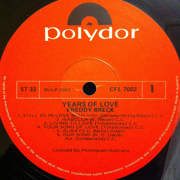 Freddy Breck : Years Of Love (LP, Album)