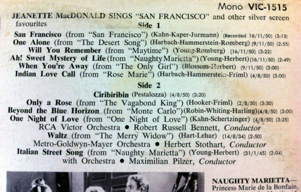 Jeanette MacDonald : Sings San Francisco And Other Silver Screen Favorites (LP, Comp, Mono)