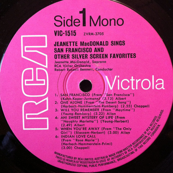 Jeanette MacDonald : Sings San Francisco And Other Silver Screen Favorites (LP, Comp, Mono)