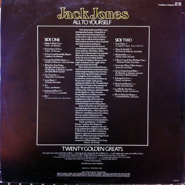 Jack Jones : All To Yourself - Twenty Golden Greats (LP, Comp)