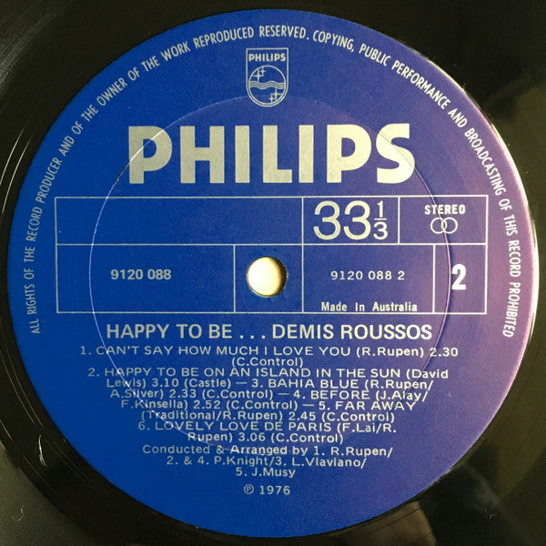 Demis Roussos : Happy To Be... (LP, Album, Gat)