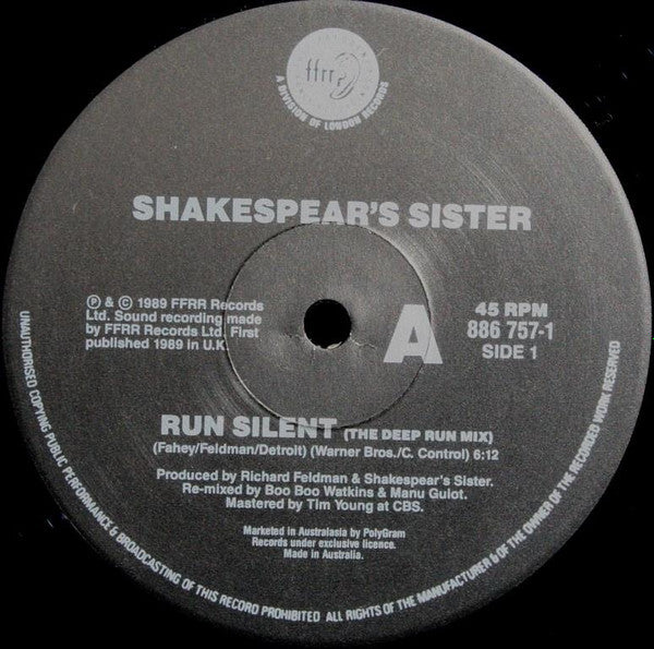 Shakespear's Sister : Run Silent (12", Single)