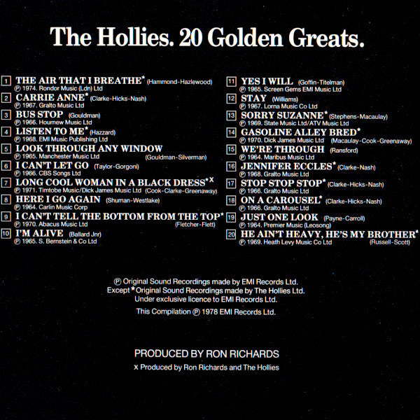 The Hollies : 20 Golden Greats (CD, Comp, RE, RM)