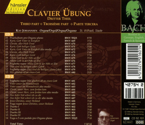 Johann Sebastian Bach / Kay Johannsen : Clavier-Übung (Dritter Theil / Third Part / Troisième Part) (2xCD, Album)