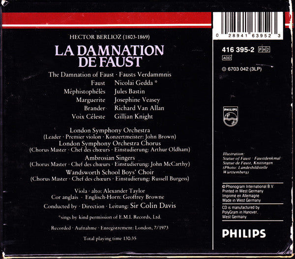 Berlioz* - Veasey*, Gedda*, Bastin*, Van Allan* / London Symphony Orchestra & Chorus*, Sir Colin Davis : La Damnation De Faust (2xCD, RE, RM + Box, Sli)