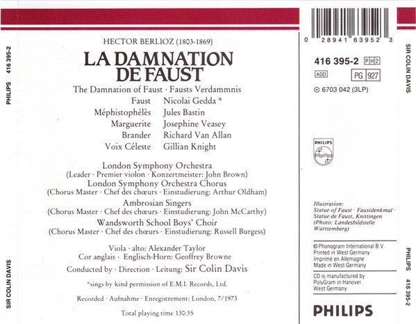 Berlioz* - Veasey*, Gedda*, Bastin*, Van Allan* / London Symphony Orchestra & Chorus*, Sir Colin Davis : La Damnation De Faust (2xCD, RE, RM + Box, Sli)