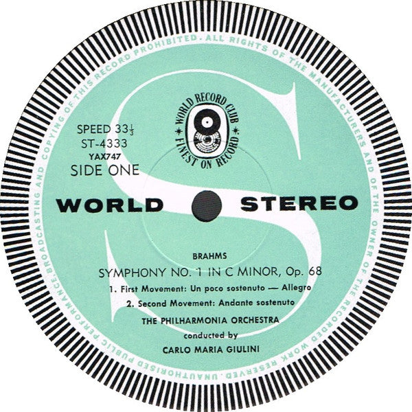 Brahms* / The Philharmonia Orchestra* Conducted By Carlo Maria Giulini : Symphony No. 1 In C Minor, Op. 68 (LP, Club)
