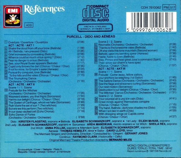 Henry Purcell - Kirsten Flagstad, Elisabeth Schwarzkopf, The Mermaid Singers And Orchestra, Geraint Jones (2) : Dido And Aeneas (CD, Mono, RE, RM)