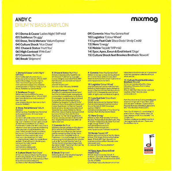 Andy C : Drum 'n' Bass Babylon (CD, Mixed, Car)