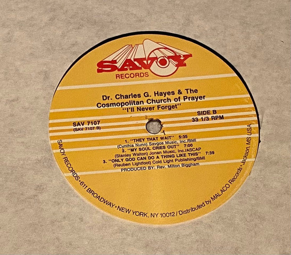 Dr. Charles G. Hayes And The Cosmopolitan Church Of Prayer Choir : I'll Never Forget (2xLP, Album)