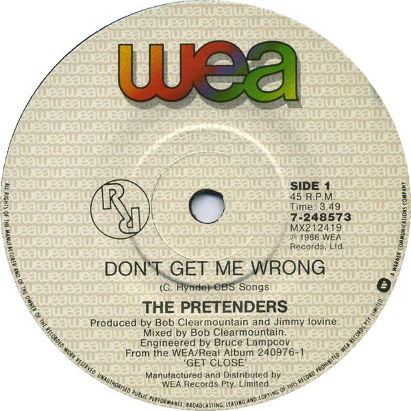 The Pretenders : Don't Get Me Wrong (7", Single)