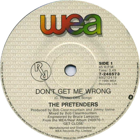 The Pretenders : Don't Get Me Wrong (7", Single)