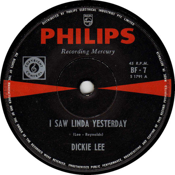 Dickie Lee* : I Saw Linda Yesterday (7", Single)