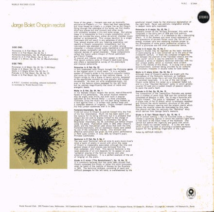 Frédéric Chopin, Jorge Bolet : Chopin Recital (LP, Club, RE)