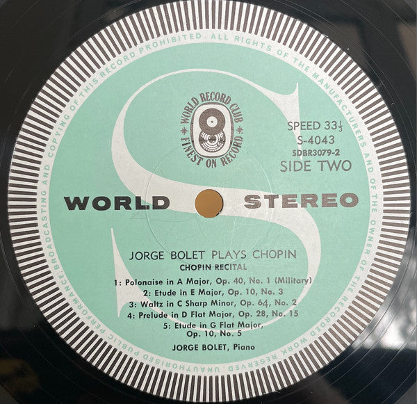Frédéric Chopin, Jorge Bolet : Chopin Recital (LP, Club, RE)