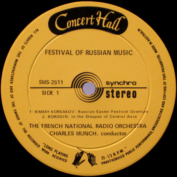 Charles Munch, Orchestre National De France : Festival Of Russian Music (LP)