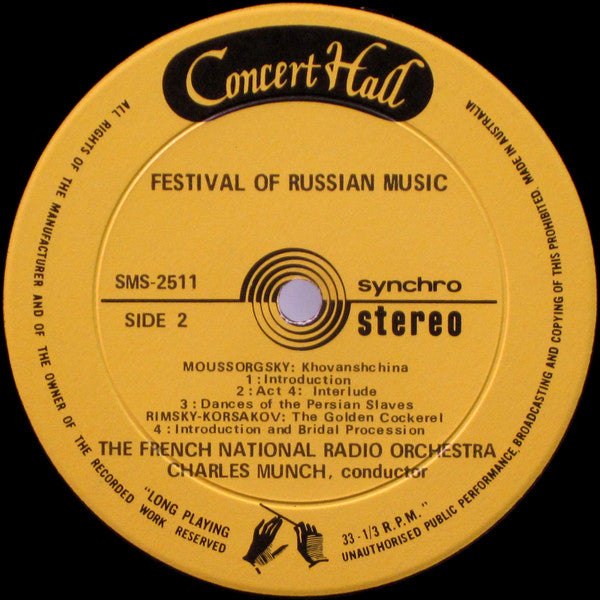 Charles Munch, Orchestre National De France : Festival Of Russian Music (LP)