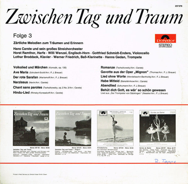 Hans Carste Und Sein Orchester : Zwischen Tag Und Traum Folge 3 (LP, Album)
