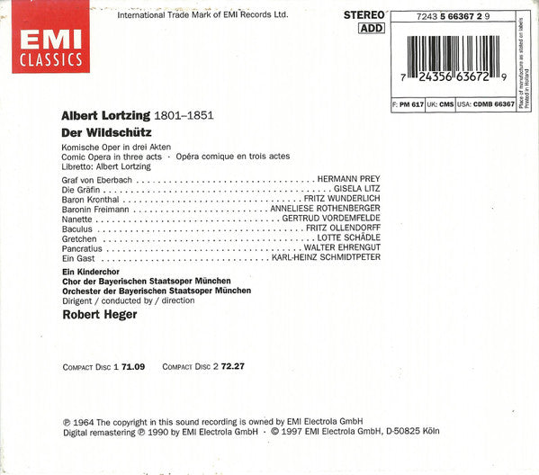 Albert Lortzing, Anneliese Rothenberger, Gisela Litz, Lotte Schädle, Fritz Ollendorff, Hermann Prey, Fritz Wunderlich, Chor Der Bayerischen Staatsoper Und Bayerisches Staatsorchester, Robert Heger : Der Wildschütz (2xCD, RM)