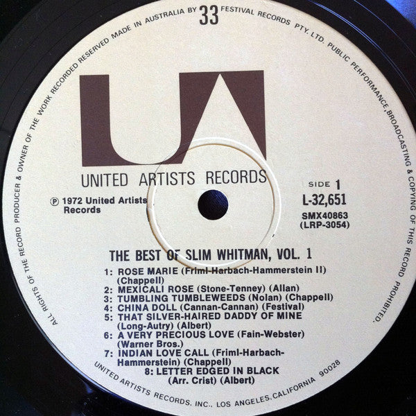 Slim Whitman : The Best Of Slim Whitman Volume 1 (LP, Comp, Mono)