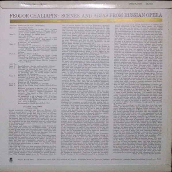 Chaliapin* : Scenes And Arias From Russian Opera (LP, Comp, Mono, Club)