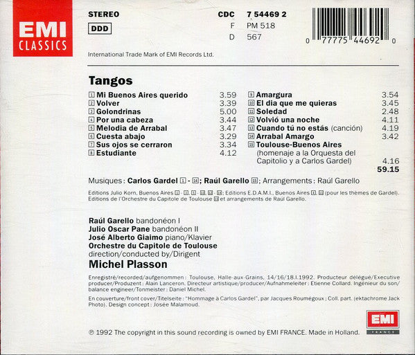 Michel Plasson, Orchestre National Du Capitole De Toulouse : Carlos Gardel - Tangos (CD, Album)