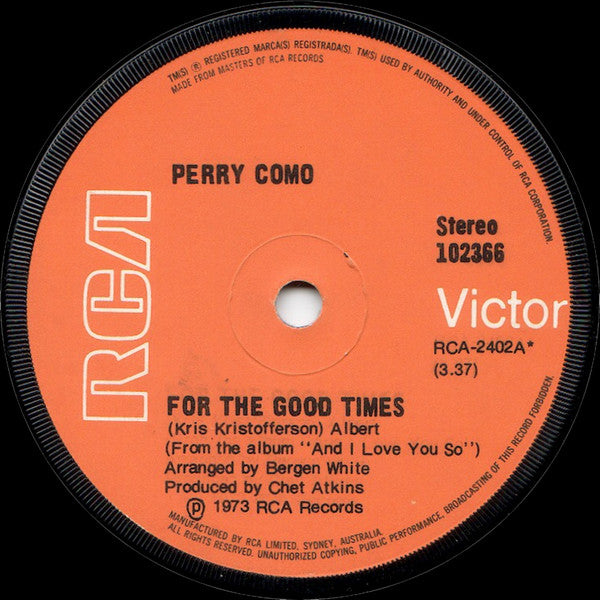 Perry Como : For The Good Times (7", Single)
