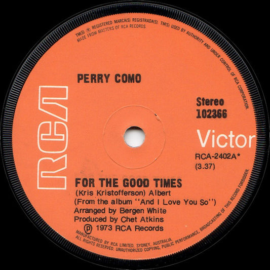 Perry Como : For The Good Times (7", Single)