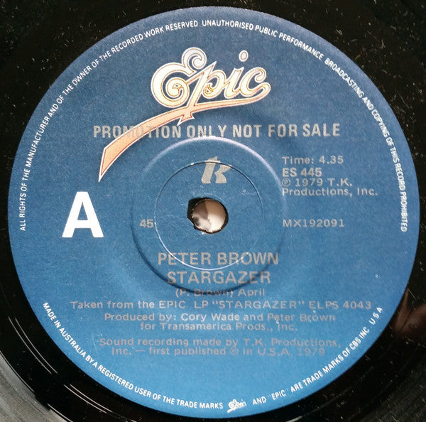 Peter Brown (2) : Stargazer / Love In Our Hearts (7", Single, Promo)