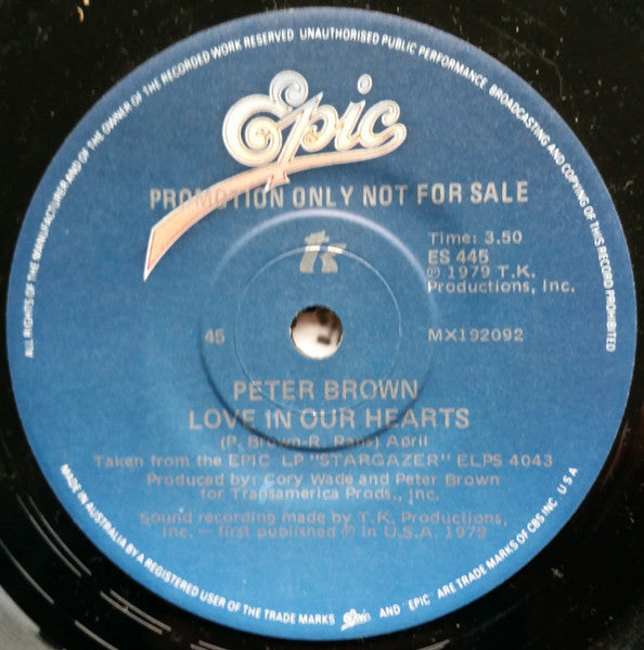 Peter Brown (2) : Stargazer / Love In Our Hearts (7", Single, Promo)