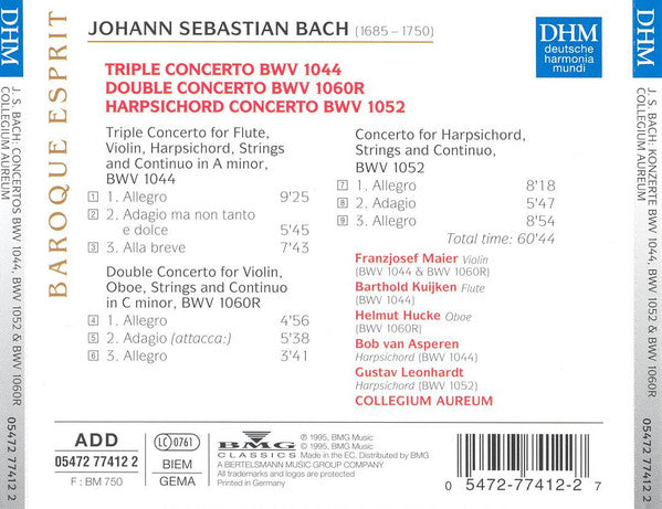 Johann Sebastian Bach, Collegium Aureum : Triple Concerto BWV 1044 / Double Concerto BWV 1060R / Harpsichord Concerto BWV 1052 (CD, Comp)