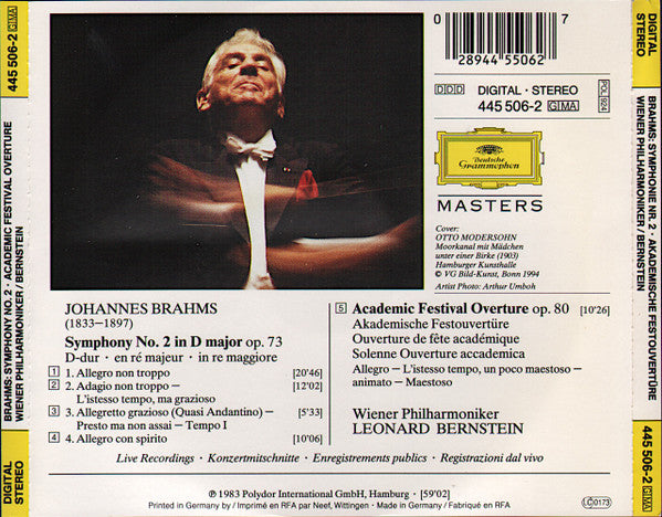 Johannes Brahms, Wiener Philharmoniker, Leonard Bernstein : Symphonie No. 2; Akademische Festouvertüre (CD, Album, RM)