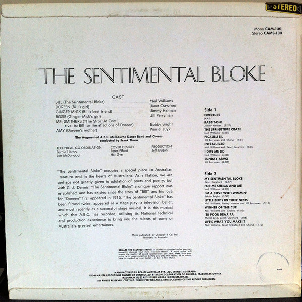 Albert Arlen, The Augmented A.B.C. Melbourne Dance Band And Chorus* Conducted By Frank Thorn* : The Sentimental Bloke (LP, Album)