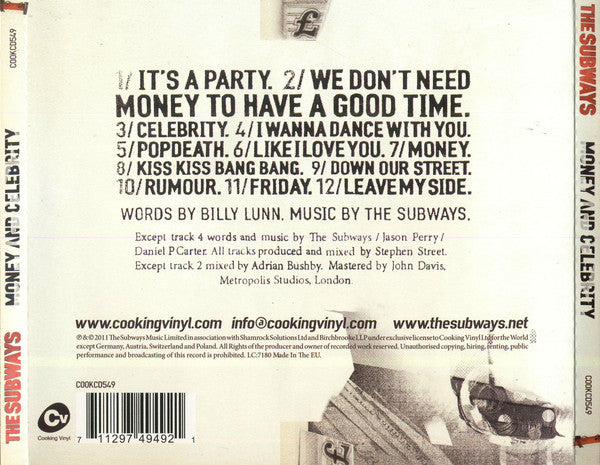 The Subways : Money And Celebrity (CD, Album)