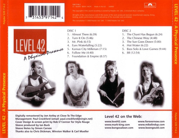 Level 42 : A Physical Presence (2xCDr, Album, RE, RM)