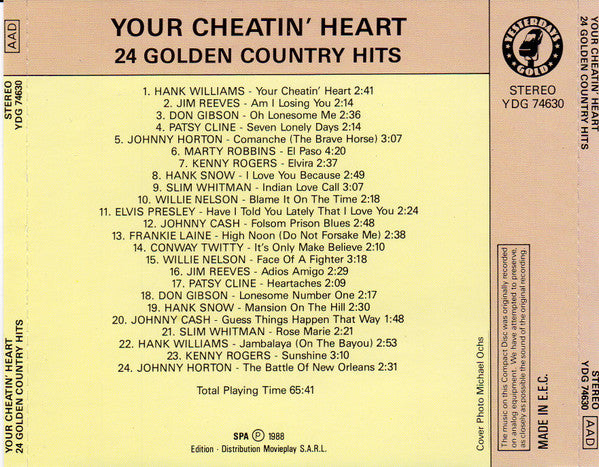Various : Your Cheatin' Heart (24 Golden Country Hits) (CD, Comp)