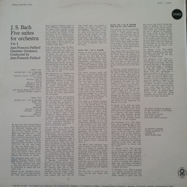Johann Sebastian Bach, Orchestre De Chambre Jean-François Paillard : Five Suites For Orchestra (2xLP, Album, Club, RE)