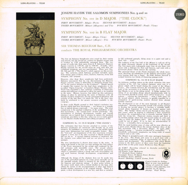 Sir Thomas Beecham, Bart., C.H.* , Conducts The Royal Philharmonic Orchestra* / Haydn* : Symphony No. 101 In D Major - "The Clock" • Symphony No. 102 in B Flat Major (LP, Album, Club, RE)