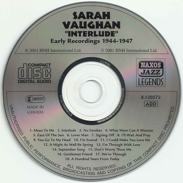 Sarah Vaughan : Interlude 1944-1947 (CD, Comp, Mono)