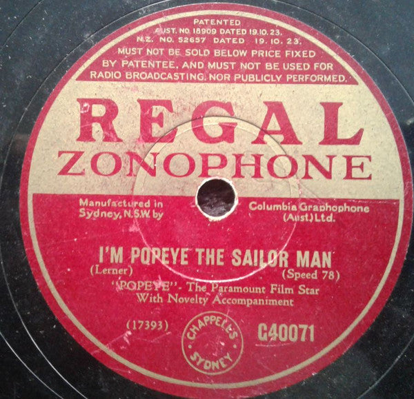Popeye (11) : I'm Popeye The Sailor Man / Blow The Man Down (Shellac, 10")