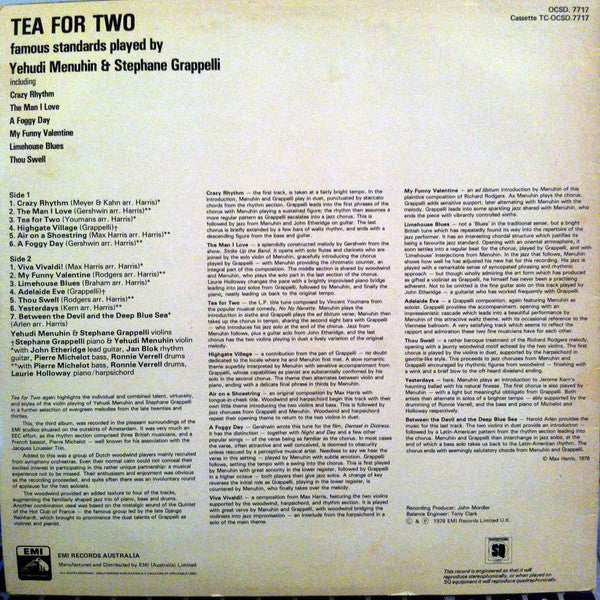 Stéphane Grappelli & Yehudi Menuhin : Tea For Two (LP, Album, Quad)